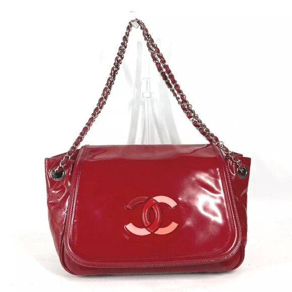 CHANEL CC Mark Lipstick Double Chain Crossbody Flap Bag Shoulder Bag Red/pink - Picture 1 of 15